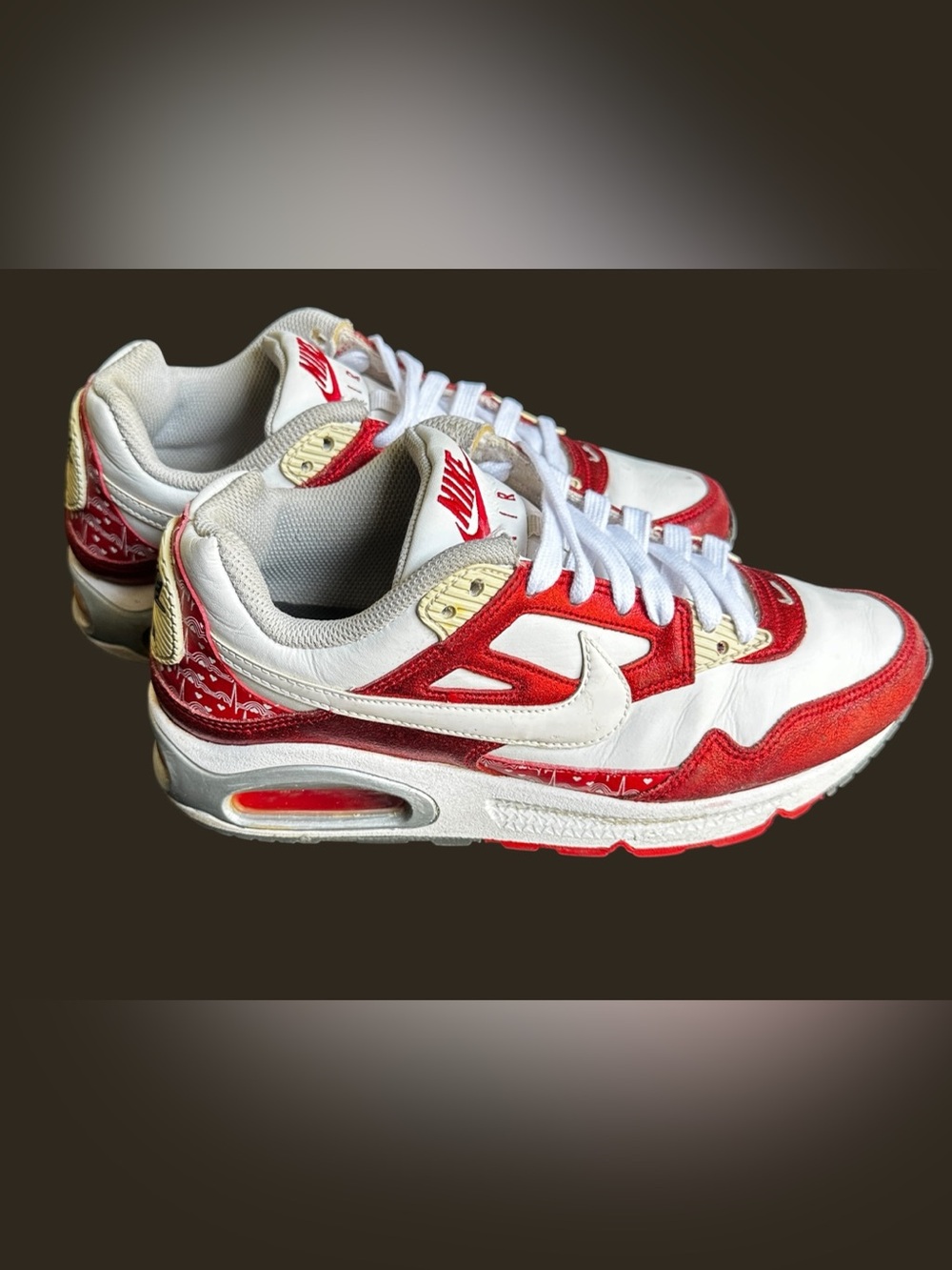 Nike Air Max Athletics West Skyline Women’s Red/White Shoes, with EKG/ Hearts 8.